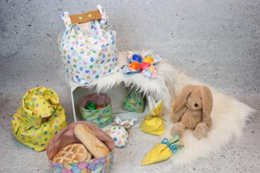 Preview: Bauwoll Druck Bunte Eier auf Weiß von Happy Easter by Swafing 